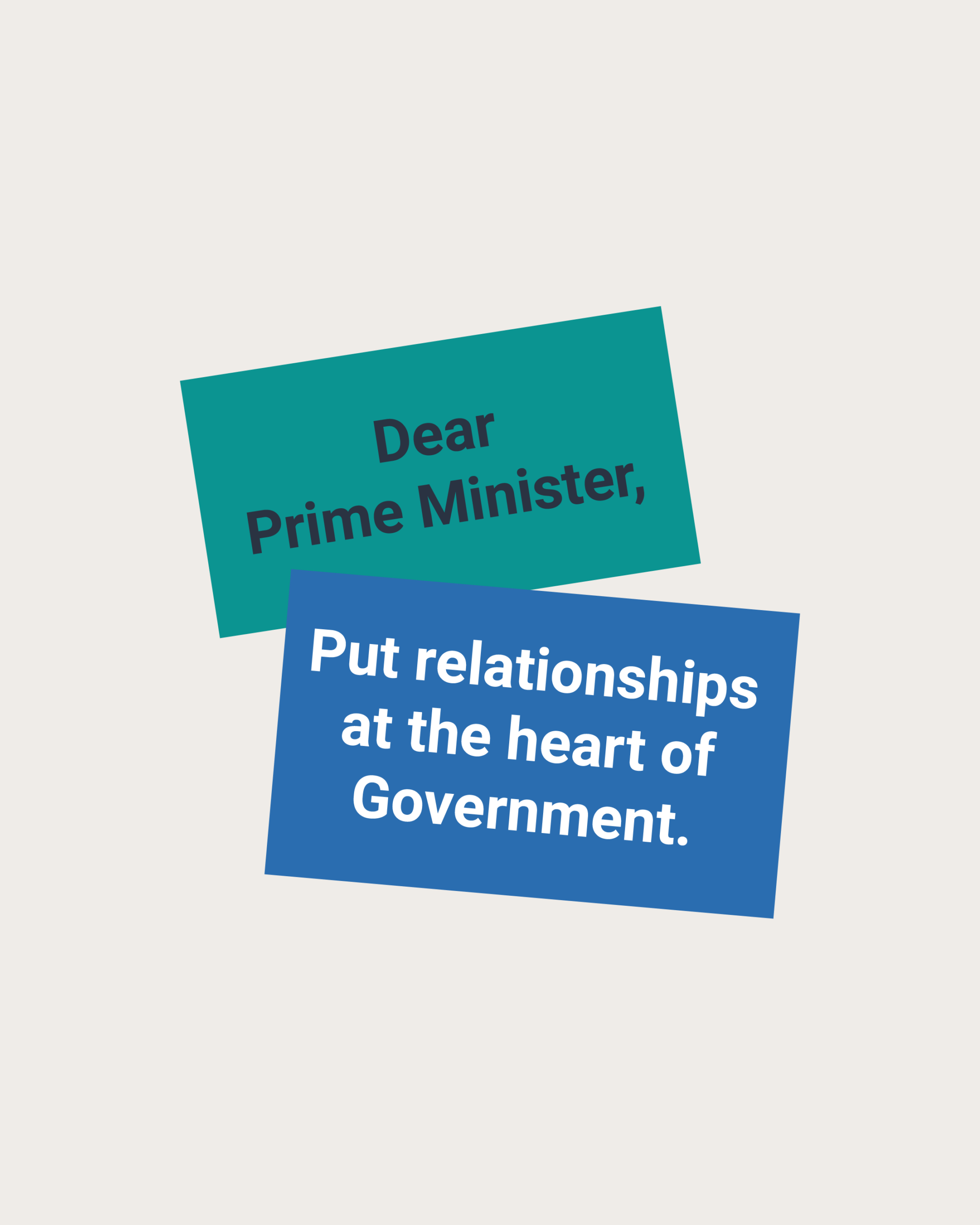 TRA open letter graphic saying 'Dear Prime Minister, put relationships at the heart of Government.'
